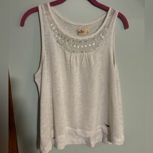 Hollister Tank Top Beaded White Size Large